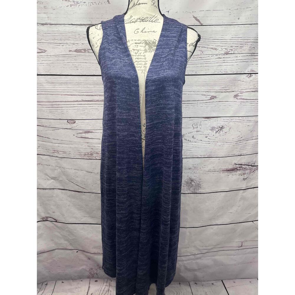 Lularoe Blue Long Open Front Sleeveless Sweater Vest Extra Small